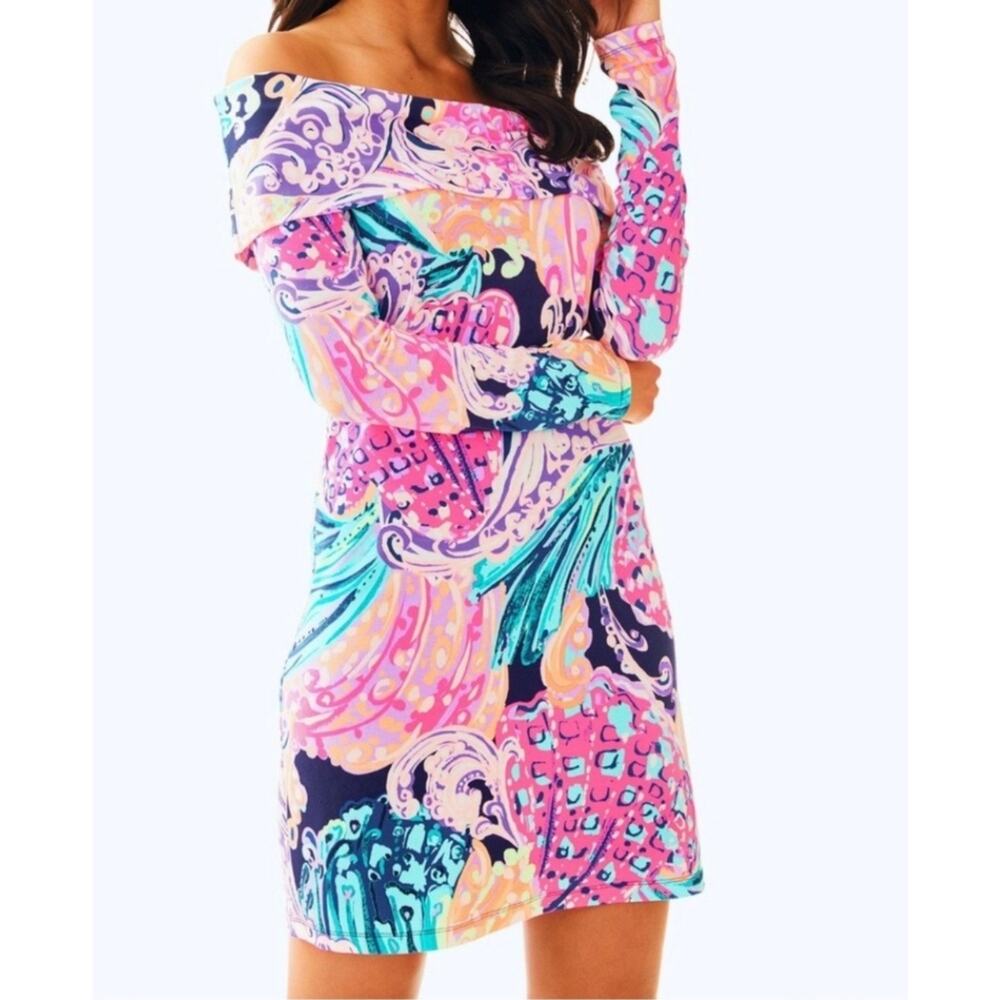 Lilly Pulitzer Trisha Off Shoulder Long Sleeve Mini Dress Stretch Size: Small